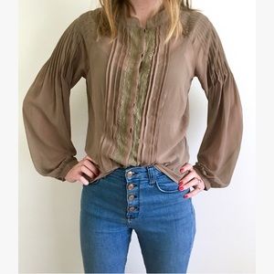 Love Stitch Bishop Sleeve Sheer Blouse